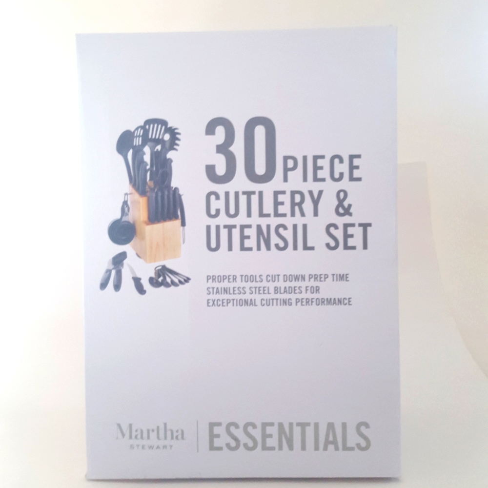Martha Stewart essentials 30 piece cutlery and utensil set black New
